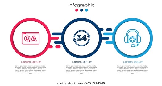 Set line Question and Answer, Telephone 24 hours support and Headphones. Business infographic template. Vector