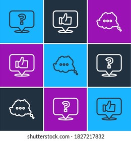 Setzen Sie das Fragezeichen, den Sprechblasen-Chat und das Symbol Handlike ein. Vektorgrafik