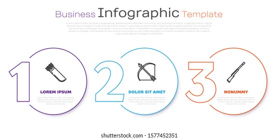 Set line Quiver with arrows, Bow and arrow in quiver and Hunting gun. Business infographic template. Vector