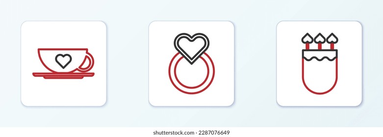 Fijar la línea Quiver y flechas con el corazón, la taza de café y el icono Anillos de boda. Vector