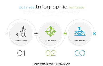 Set line Rabbit, Hunt on rabbit with crosshairs and Trap hunting. Business infographic template. Vector