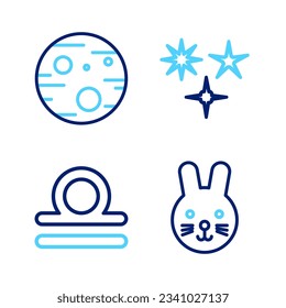 Set line Rabbit zodiac, Libra, Falling star and Planet Mars icon. Vector