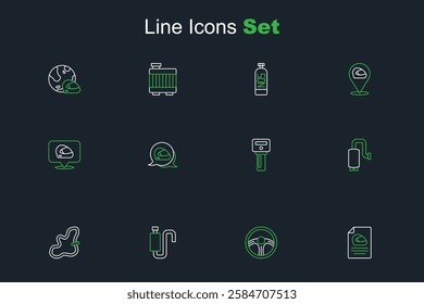 Set line Racing helmet, steering wheel, Car muffler, Timing belt kit, key with remote,  and  icon. Vector