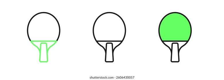 Set line Racket for playing table tennis icon isolated on white background.  Vector