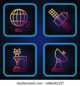Set-Line Radar, Mikroskop, Social Network und Satellite. Farbsymbole. Vektorillustration