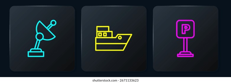 Definir a linha Radar, Estacionamento e Caminho da linha do navio. Botão quadrado preto. Vetor