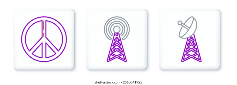 Set line Radar, Peace and  icon. Vector