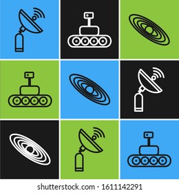 Set line Radar, Planet and Mars rover icon. Vector