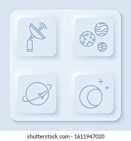Set line Radar, Planet, Planet and Moon and stars. White square button. Vector