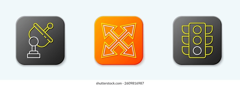Set line Radar, Road traffic sign and Traffic light icon. Vector