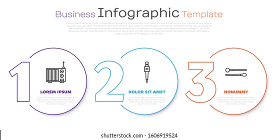 Set line Radio with antenna, Microphone and Drum sticks. Business infographic template. Vector
