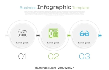 Set line Radio with antenna, Telephone handset and Glasses. Business infographic template. Vector