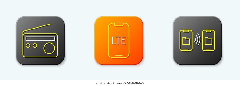 Establecer la línea de radio, red LTE e icono de transferencia y almacenamiento de datos. Vector