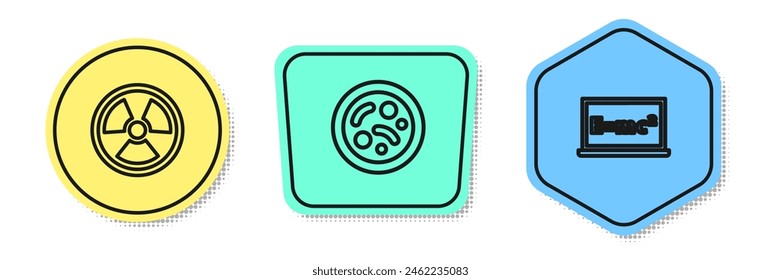Set line Radioactive, Bacteria and Equation solution. Colored shapes. Vector