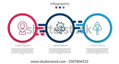 Set line Radioactive in location, Poison flower and Bones and skull. Business infographic template. Vector