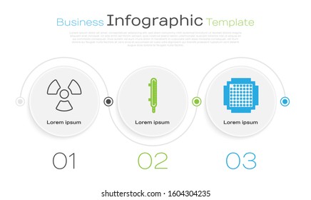 Set line Radioactive, Meteorology thermometer measuring and Processor. Business infographic template. Vector