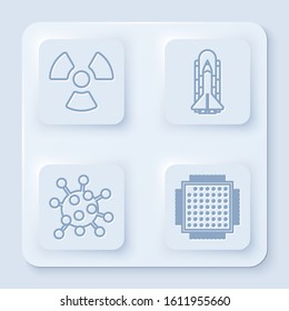 Set line Radioactive, Space shuttle and rockets, Bacteria and Processor. White square button. Vector