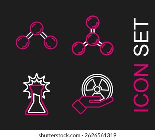 Set line Radioactive, Test tube and flask, Molecule and  icon. Vector
