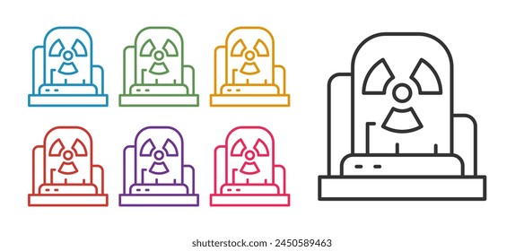 Establecer línea Icono de luz de advertencia radioactiva aislado sobre fondo blanco. Establecer iconos coloridos. Vector