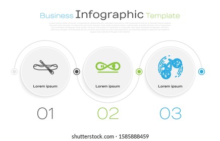 Set line Rafting boat, Skateboard trick and Bicycle trick. Business infographic template. Vector