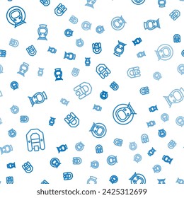 Set line Rafting boat, Train and railway and Tram on seamless pattern. Vector