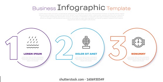 Set line Rain and waves, Industry metallic pipes and valve and Wind rose. Business infographic template. Vector