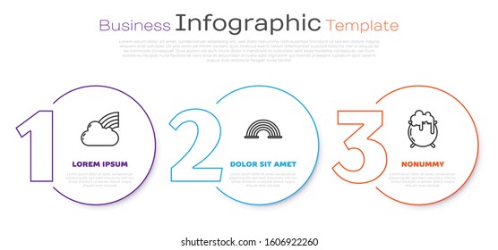 Set line Rainbow with cloud, Rainbow and Witch cauldron. Business infographic template. Vector