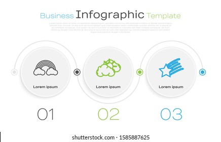 Set line Rainbow with clouds, Sun and cloud weather and Falling star. Business infographic template. Vector