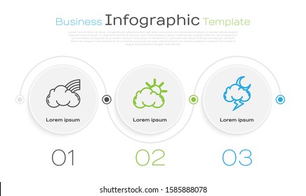 Set line Rainbow with clouds, Sun and cloud weather and Storm. Business infographic template. Vector