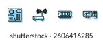 Set line RAM, random access memory, Motherboard digital chip, Router wi-fi signal and Computer monitor icon. Vector
