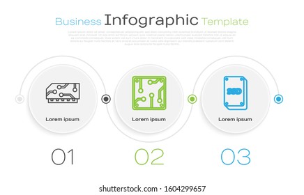 Set line RAM, random access memory, Processor and SSD card. Business infographic template. Vector