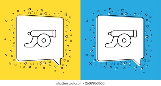 Set line Ramadan cannon icon isolated on yellow and blue background.  Vector