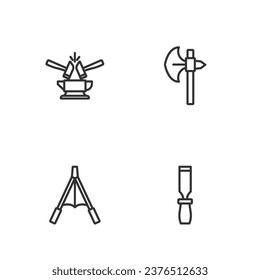 Fijar la línea de archivo de metal Rasp, fuelles de ventilador de aire, icono de yunque y martillo y icono de hacha medieval. Vector