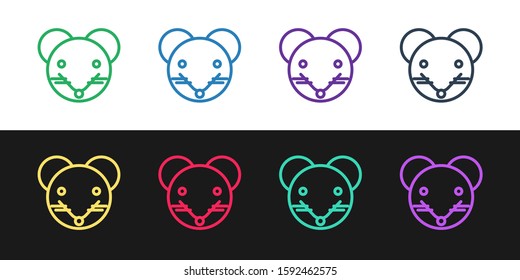 Set line Rat zodiac sign icon isolated on black and white background. Astrological horoscope collection.  Vector Illustration