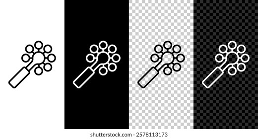 Set line Rattle baby toy icon isolated on black and white, transparent background. Beanbag sign.  Vector