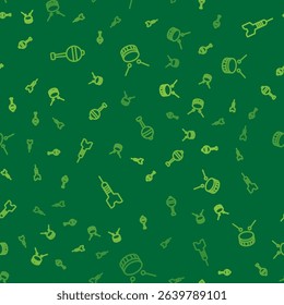 Set line Rattle baby toy, Dart arrow and Drum with drum sticks on seamless pattern. Vector
