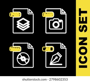 Set line RAW file document, AI, WMA and PSD icon. Vector
