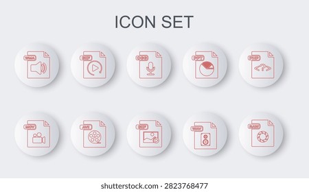Set line RAW file document, MOV, OGG, WAV, WMA, GIF, AVI and  icon. Vector
