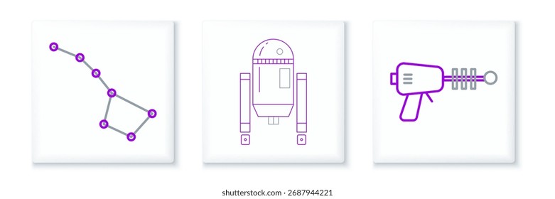 Pistola de rayo, constelación del Gran Oso e icono del Robot. Vector