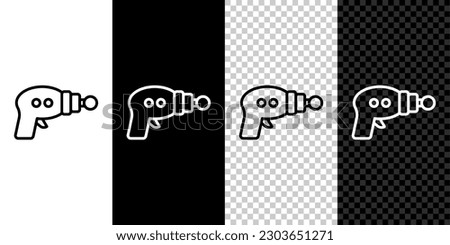 Set line Ray gun icon isolated on black and white, transparent background. Laser weapon. Space blaster.  Vector