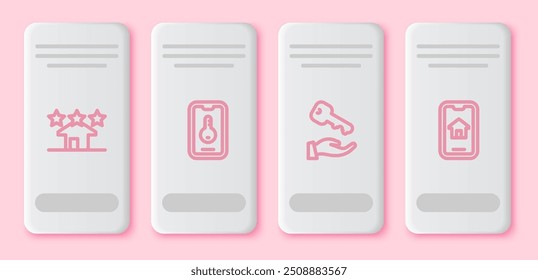 Set line Real estate, Online real, House key and . White rectangle button. Vector