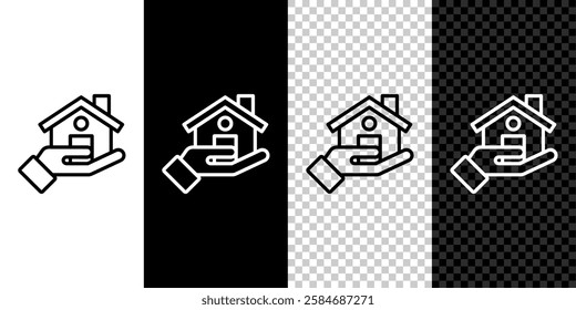 Set line Realtor icon isolated on black and white, transparent background. Buying house.  Vector