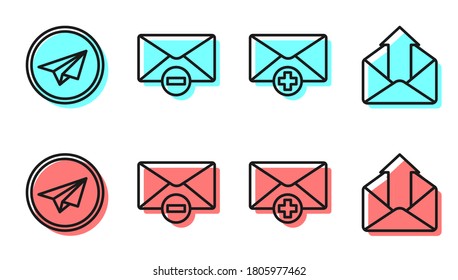 Set line Received message concept, Paper plane, Delete envelope and Outgoing mail icon. Vector