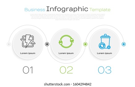 Set line Recharging, Electric plug and Recycle bin with recycle symbol. Business infographic template. Vector