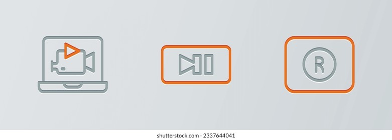 Set line Record button, Online play video and Pause icon. Vector