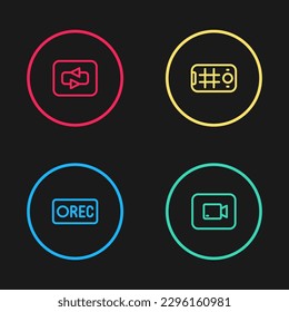 Set line Record button, Play video, Selfie mobile and Repeat icon. Vector