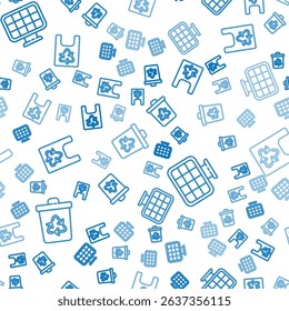 Set line Recycle bin with recycle, Solar energy panel and Plastic bag with recycle on seamless pattern. Vector