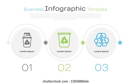 Set line Recycle bin with recycle symbol and can, Recycle bin with recycle symbol and Battery. Business infographic template. Vector