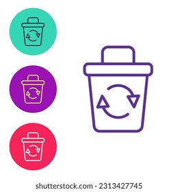 Set line Recycle bin with recycle symbol icon isolated on white background. Trash can icon. Garbage bin sign. Recycle basket sign. Set icons colorful. Vector