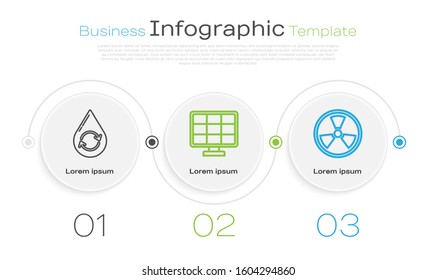 Set line Recycle clean aqua, Solar energy panel and Radioactive. Business infographic template. Vector